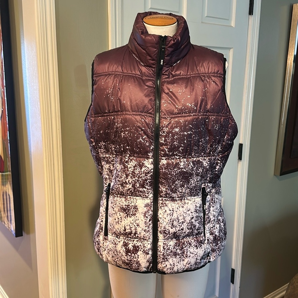 EUC ❄️ Marc New York Puffer Vest Sz Large Snow Ski Purple Black White hood